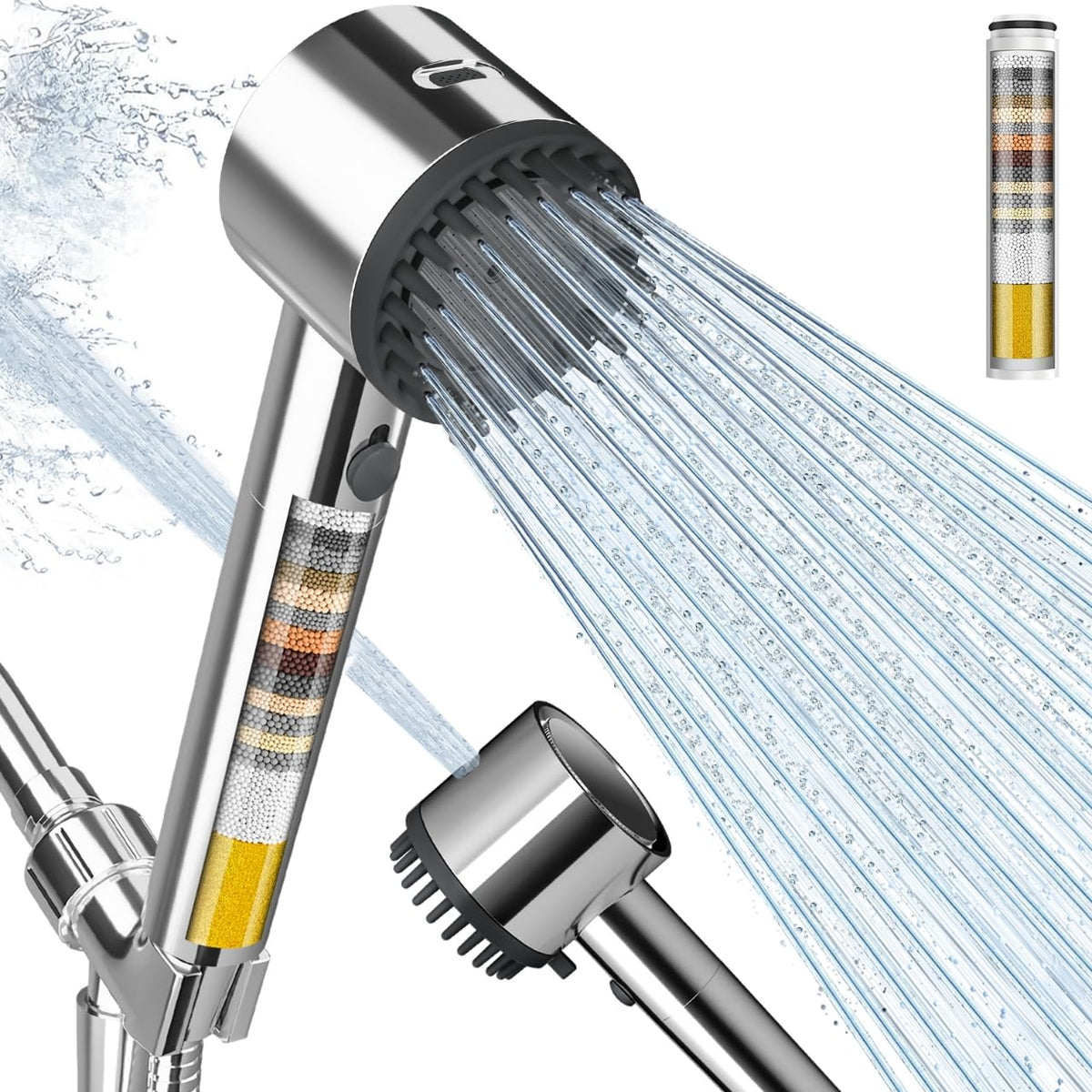 Cobbe Ion Drops filtered shower head chrome front view showing filtration and steady spray