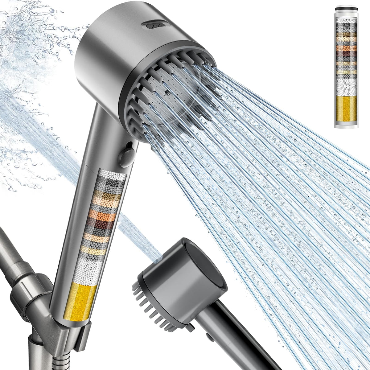 Cobbe Ion Drops shower head matte gray angled view for filtration and healthier skin.