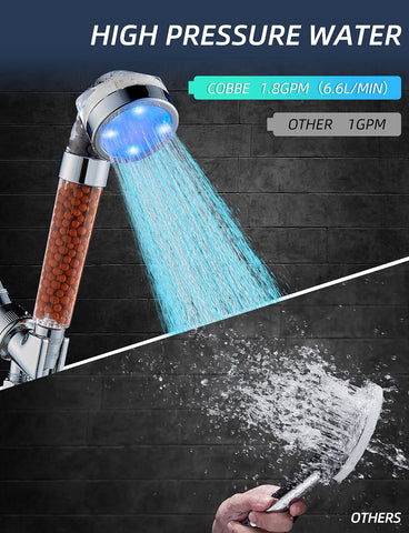 Cobbe led shower head in use delivers spa like rainfall feel