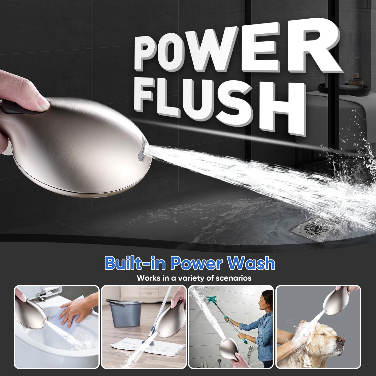 Cobbe nine-function shower head with multiple spray options displayed