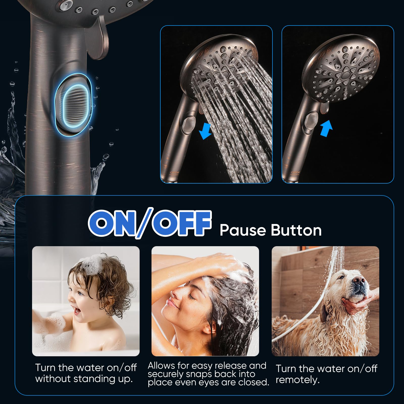 Cobbe ORB anti-clog silicone nozzles resist mineral buildup.