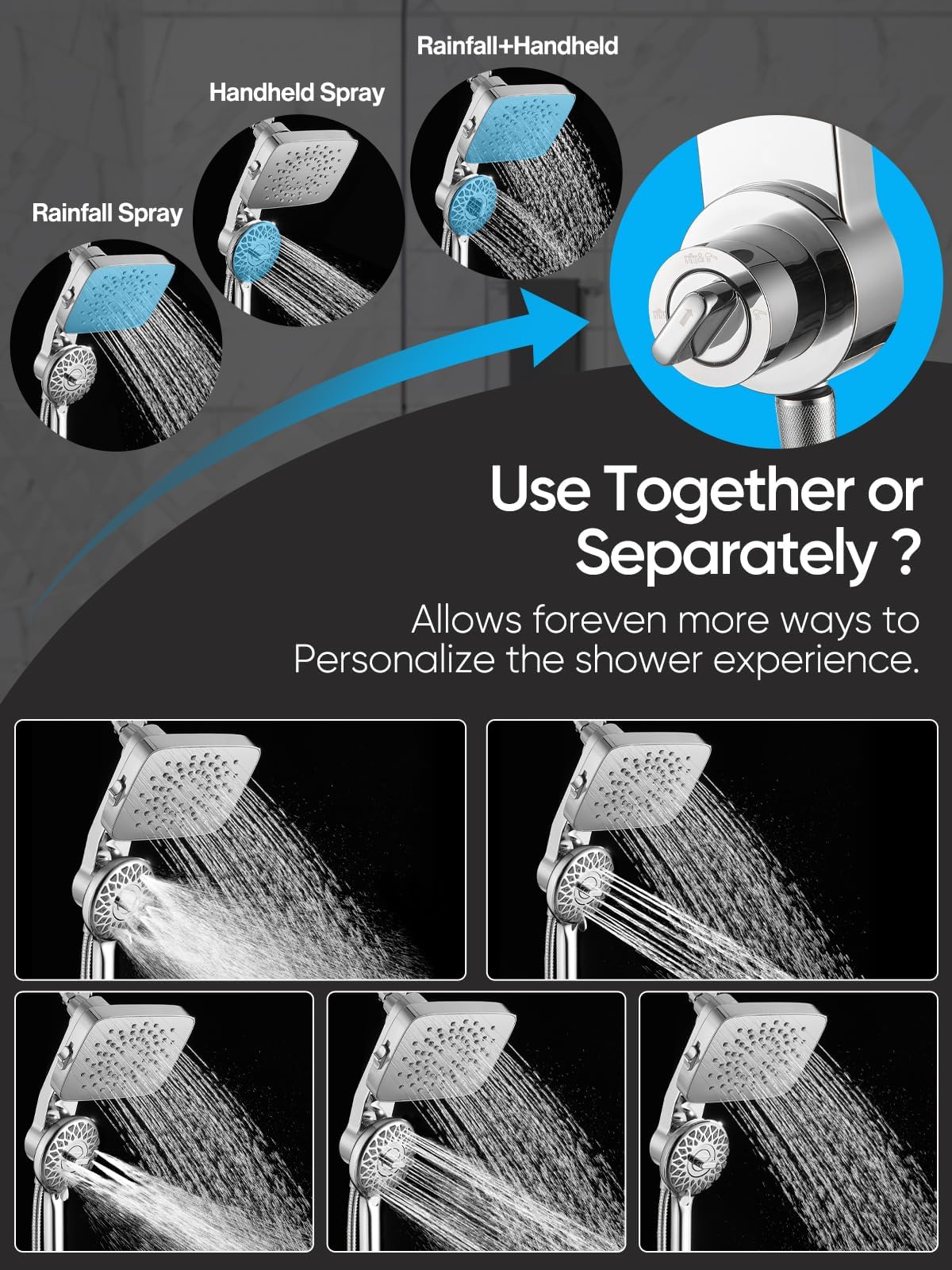Cobbe overhead two-settings shower for rainfall or focused rinse