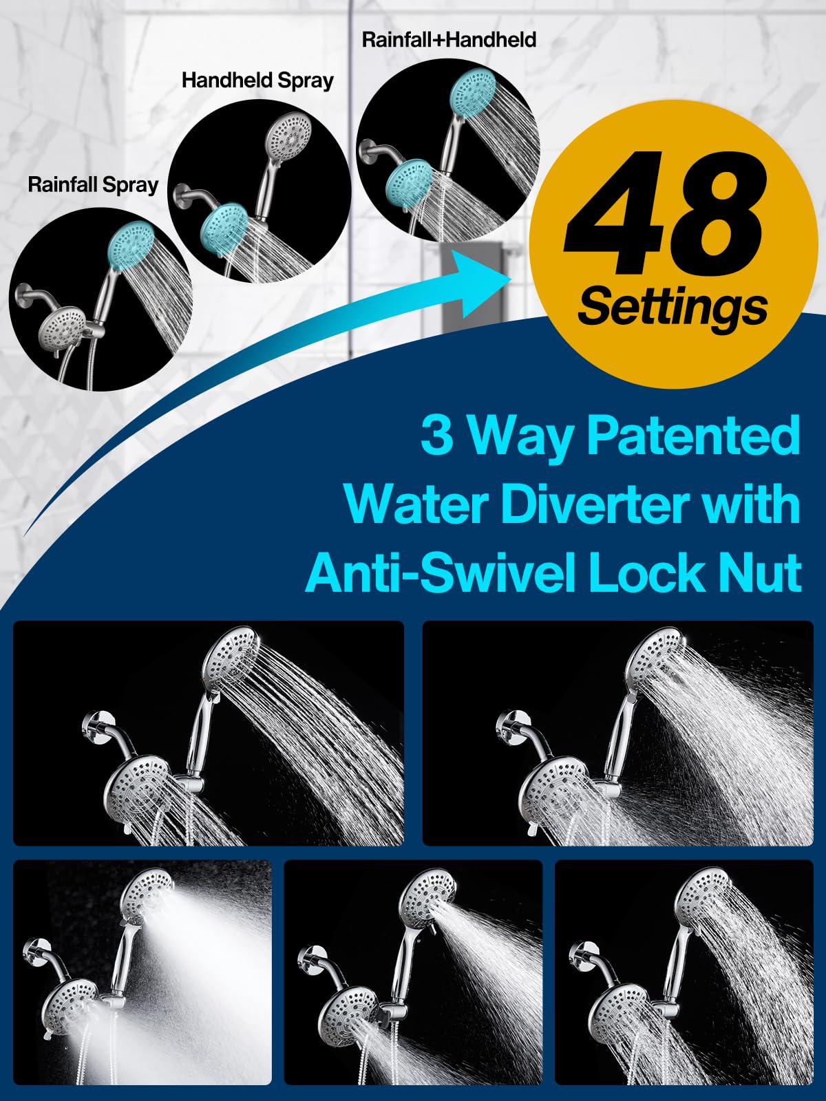 Cobbe patented 3-way design demonstrates flexible shower configuration