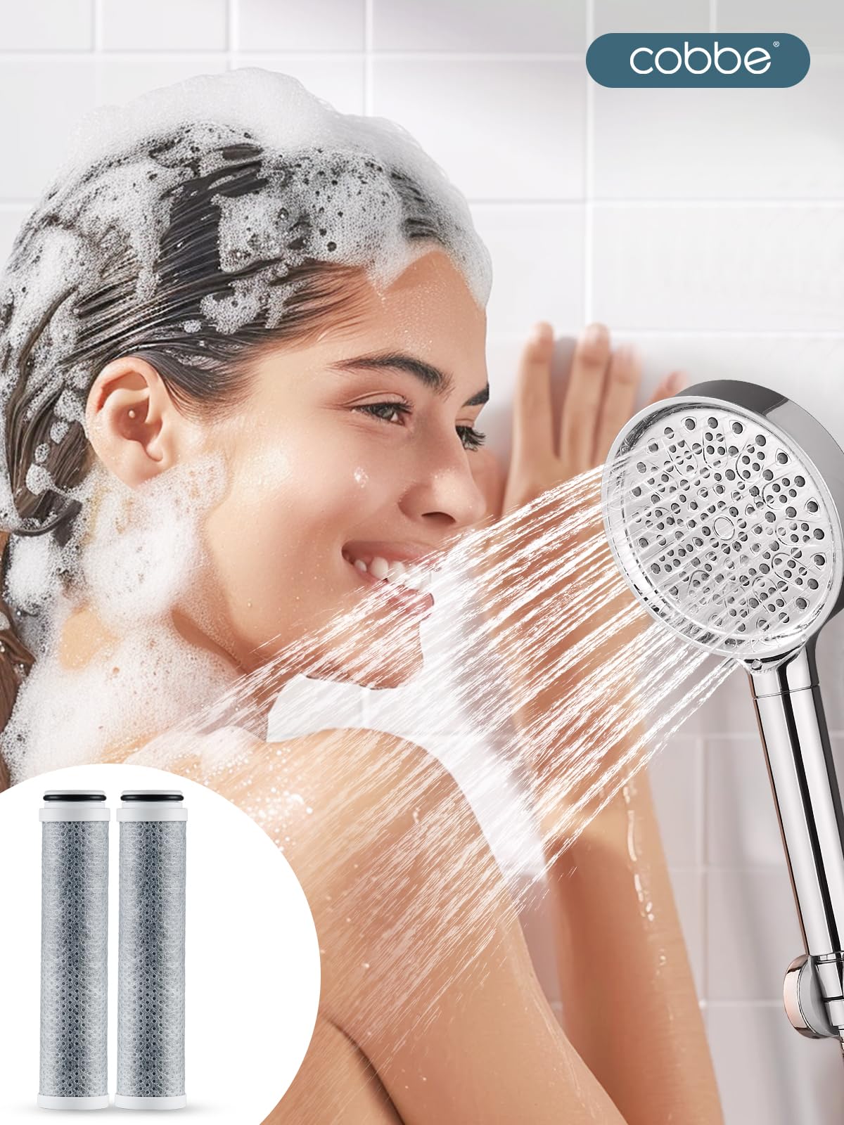Cobbe shower filtration system in use delivers consistent water quality and pressure.