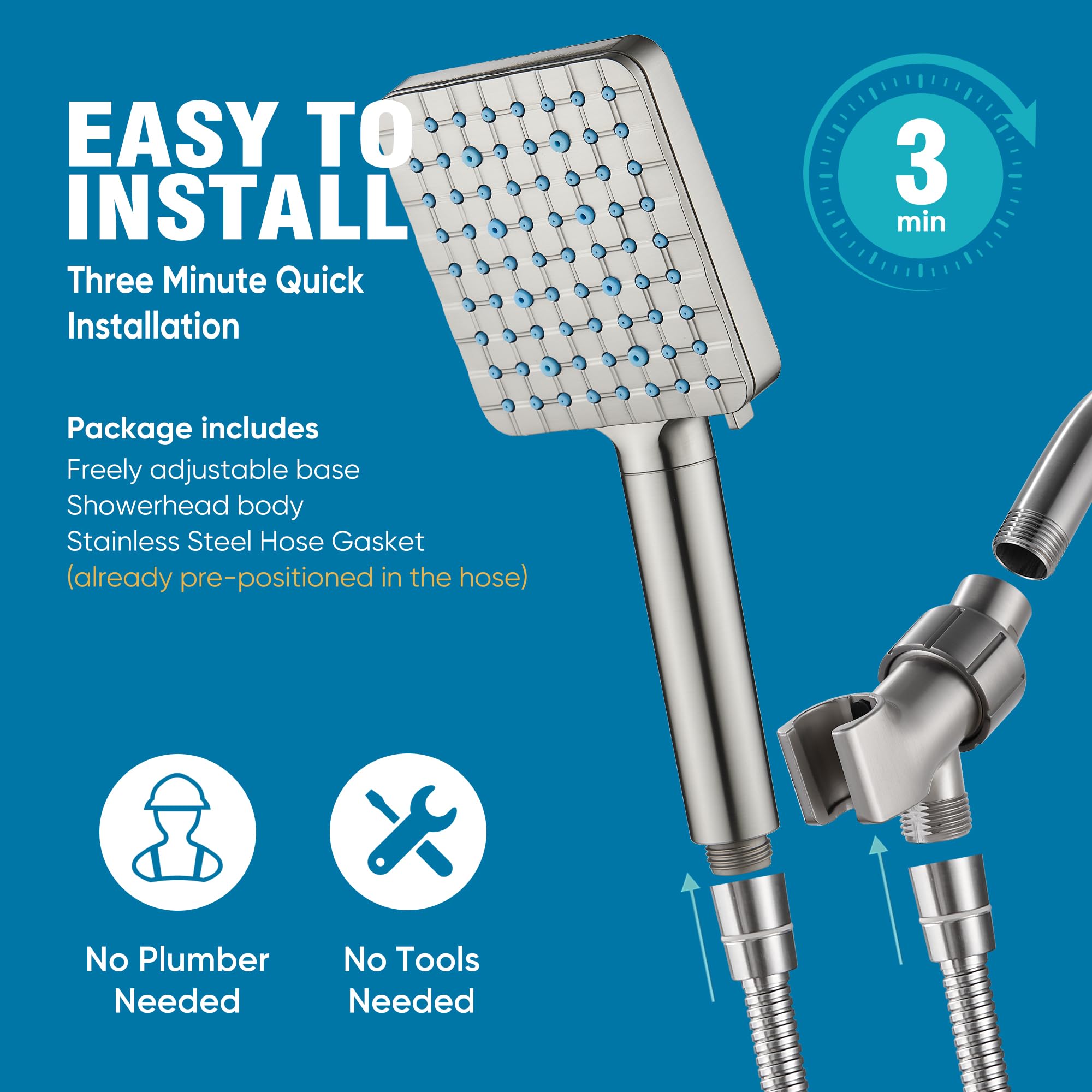 Cobbe universal G1-2 connection fits most showers for quick setup.