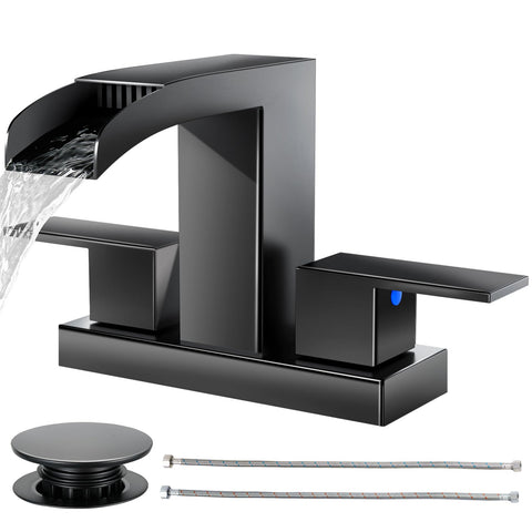 Cobbe waterfall spout detail enhances a modern vanity