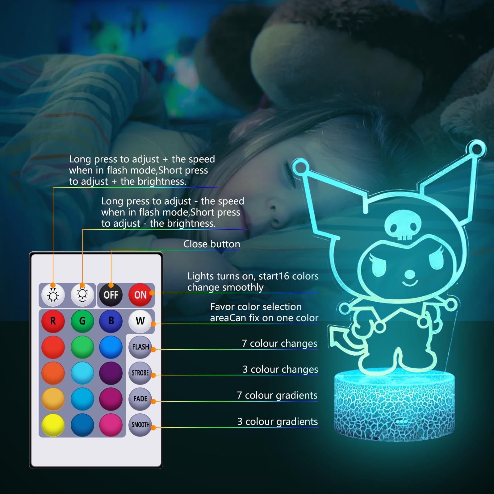 COBIKU 16 Colors Night Light power options highlighting battery or USB setup flexibility