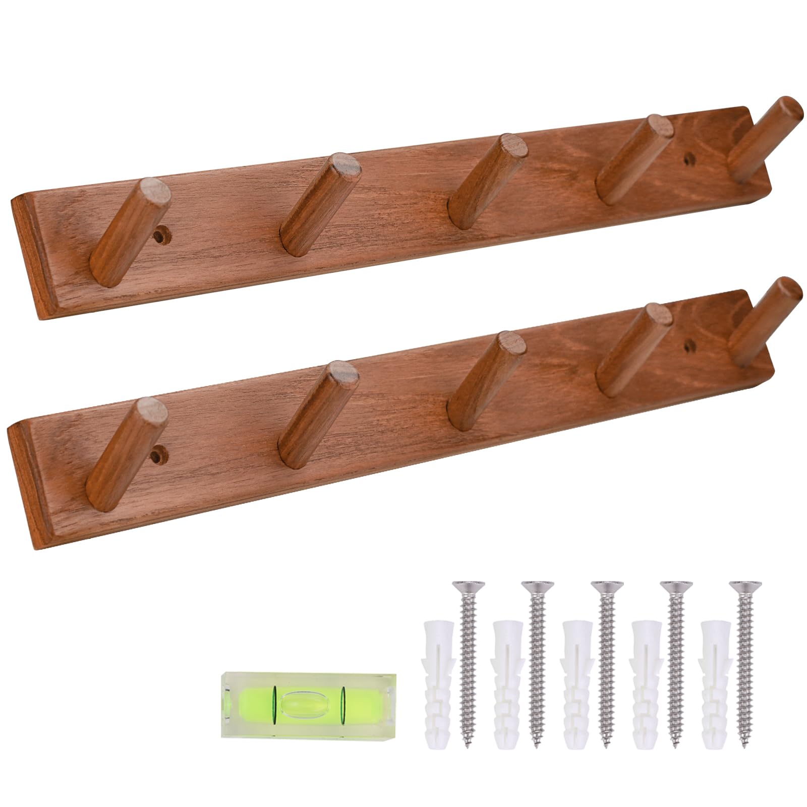 Cobnap teak wall-mounted coat rack set of two with five sturdy hooks for jackets