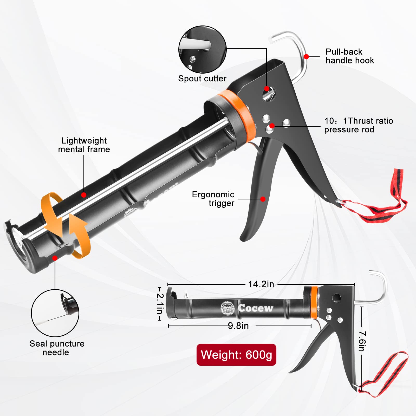 Cocew caulk gun kit dripless technology reduces mess during sealing