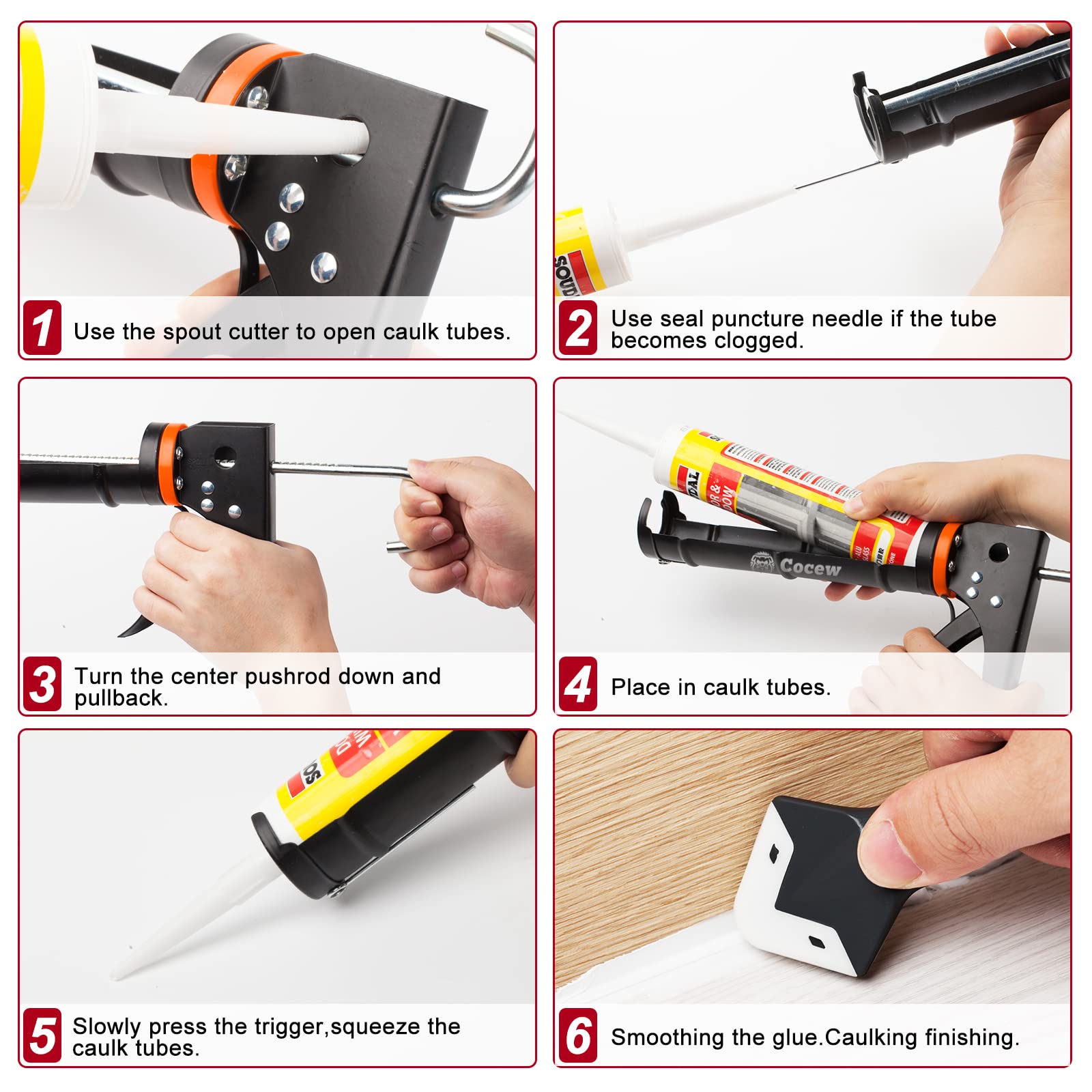 Cocew caulk gun kit spout cutter opens tubes easily