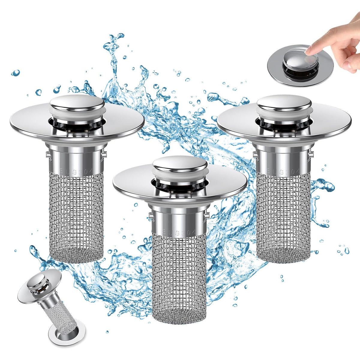 cocog bathroom sink drain strainer pop-up filter catches hair to prevent clogs