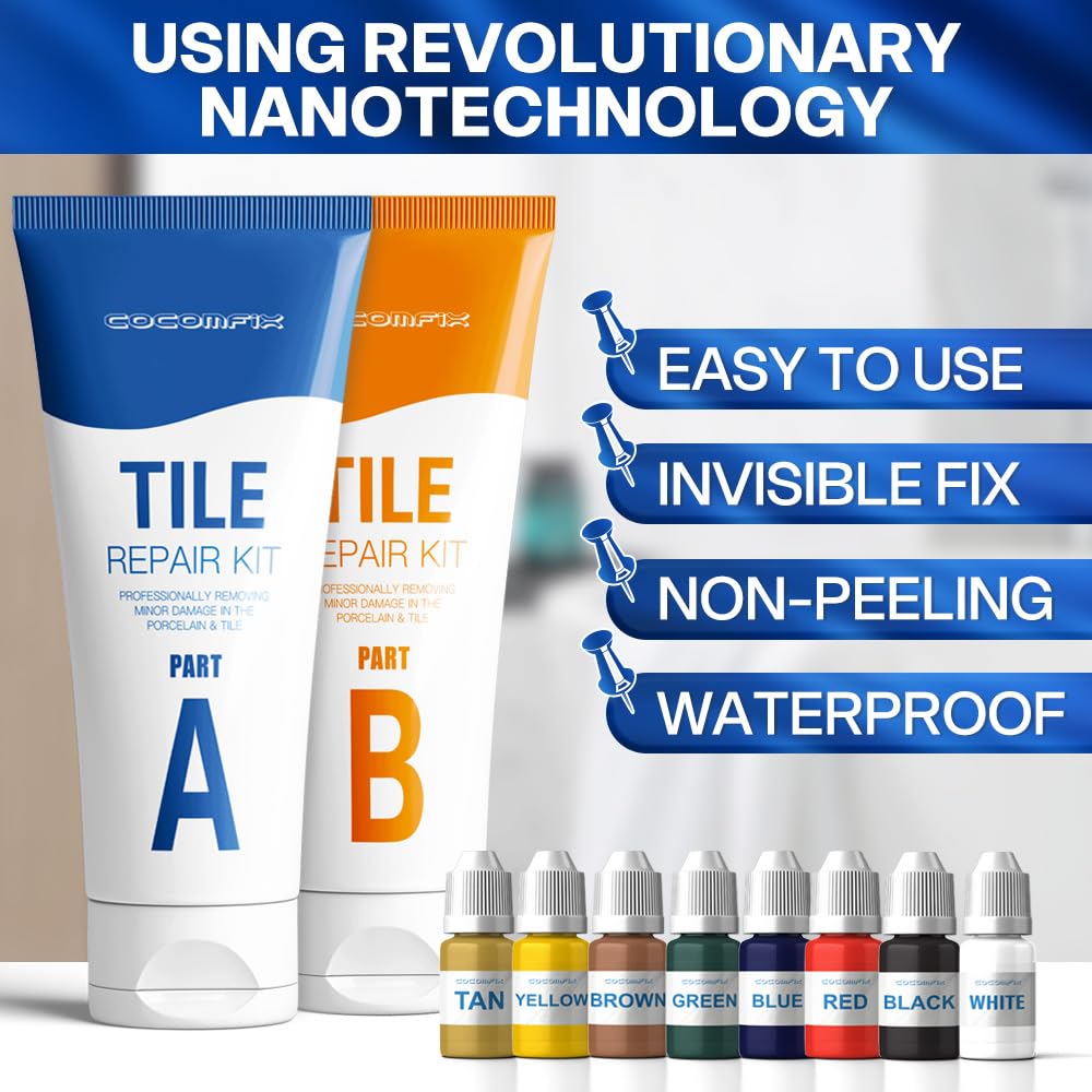 Cocomfix Tile Repair Kit adhesion close-up emphasizing strong bond and water resistance