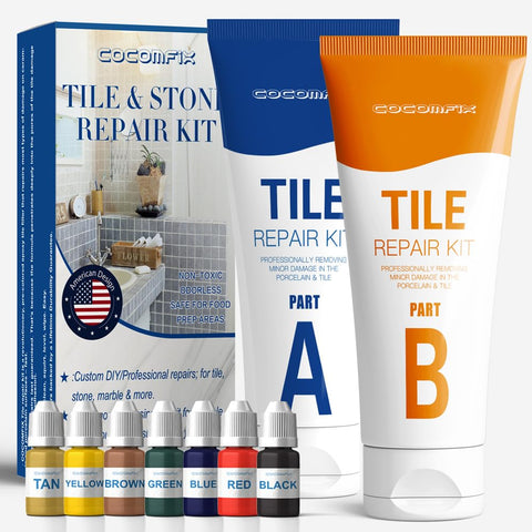 Cocomfix Tile Repair Kit chip close-up showing color blend to disguise chips