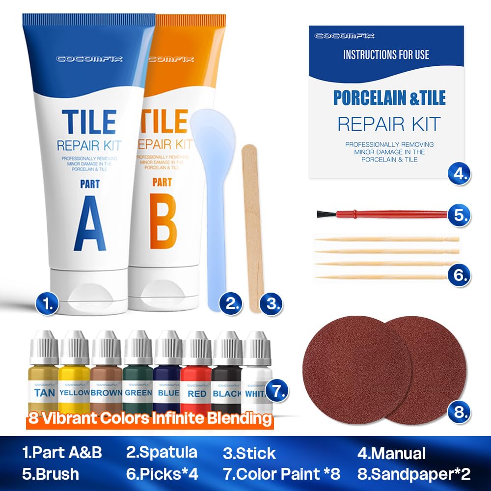 Cocomfix Tile Repair Kit crack close-up demonstrating seamless finish on cracks