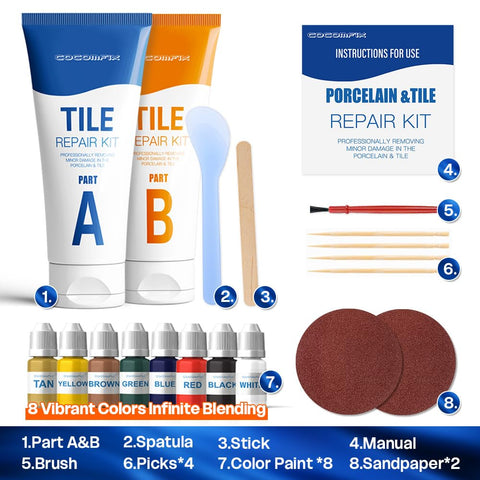 Cocomfix Tile Repair Kit crack close-up demonstrating seamless finish on cracks