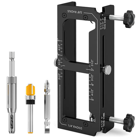 Cocowin door hinge jig setup shows precise mortise layout for common hinges.