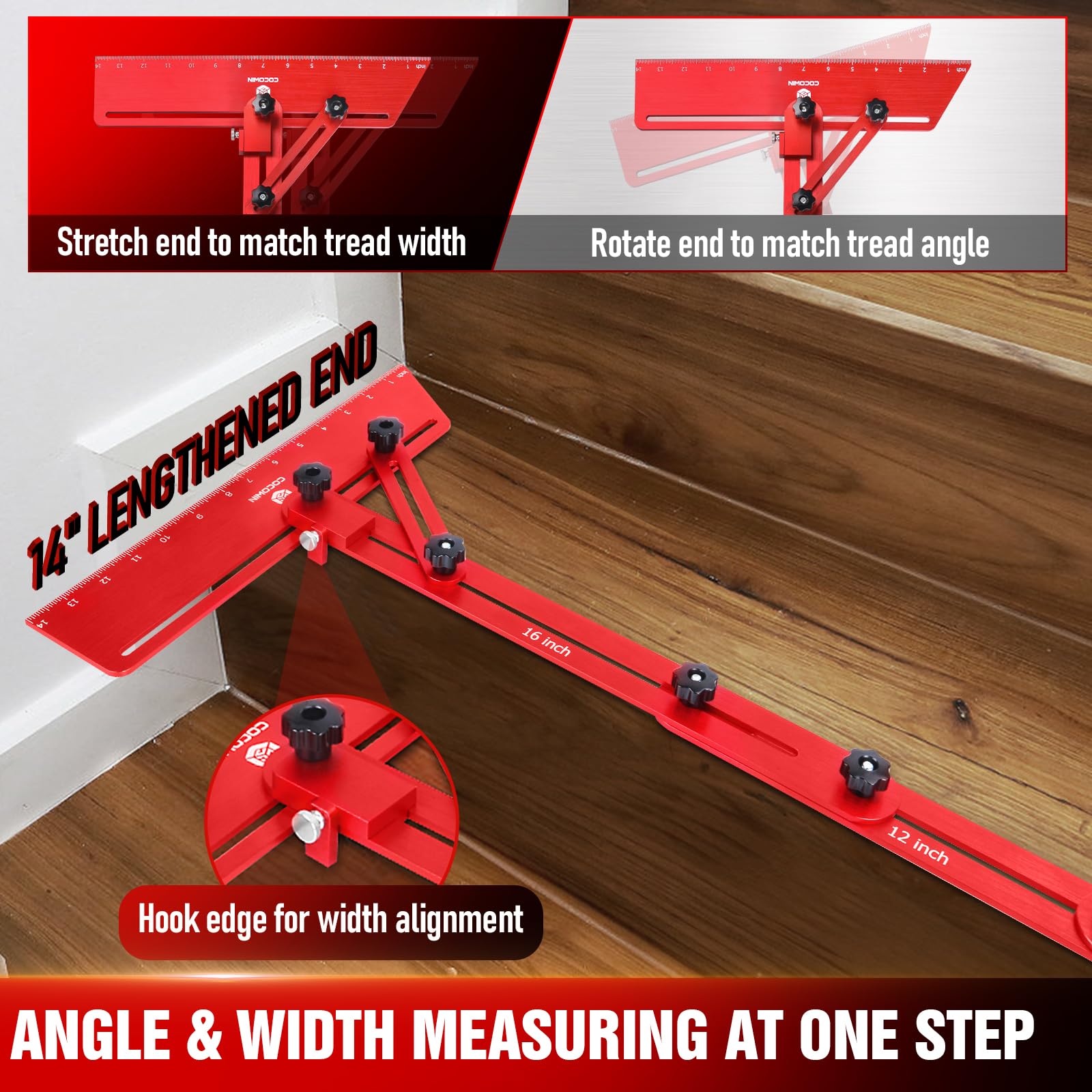 Cocowin stair tread template tool sliders offer flexible length.