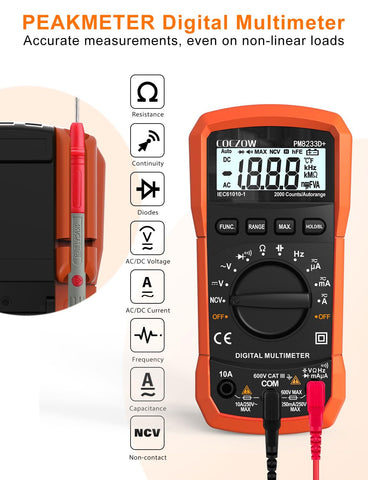 Coczow Digital Multimeter backlit display enables reading in dark environments.