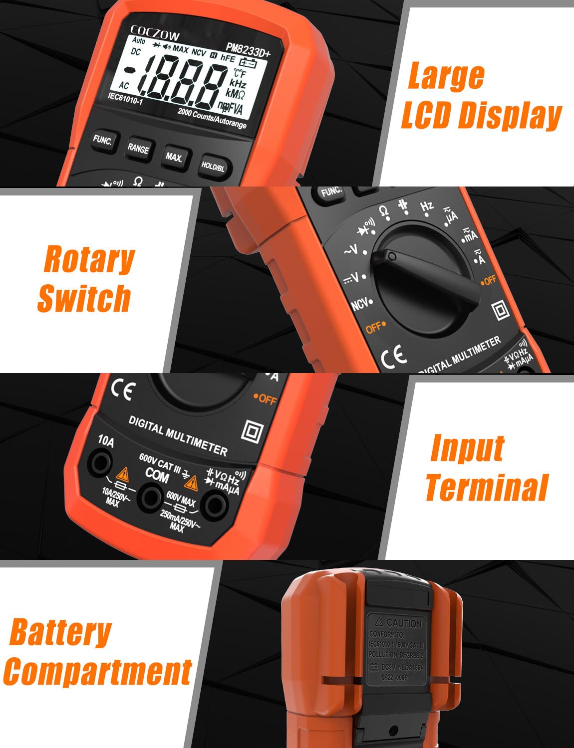 Coczow Digital Multimeter battery check aids quick health checks.