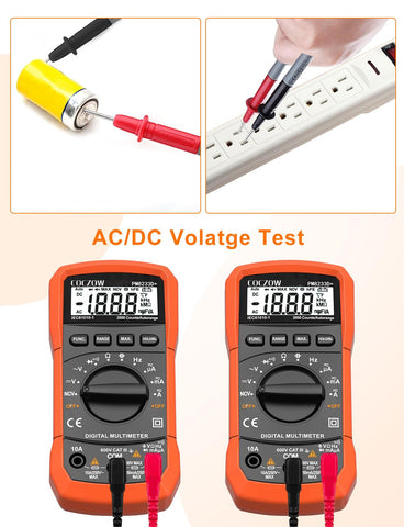 Coczow Digital Multimeter with fold-out stand allows hands-free testing.