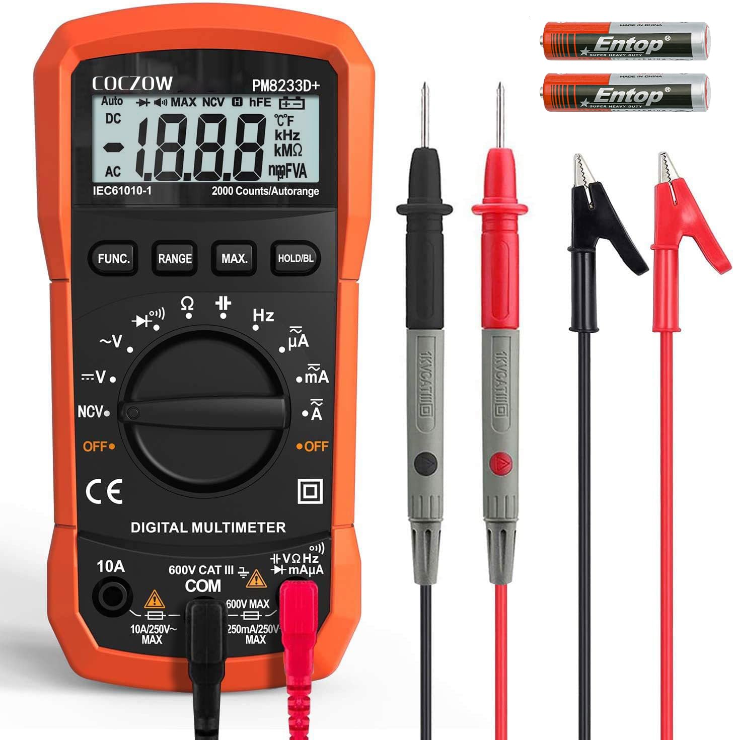 Coczow Digital Multimeter front view showing clear display for accurate AC/DC readings.