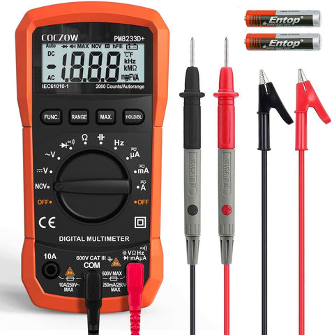 Coczow Digital Multimeter front view showing clear display for accurate AC/DC readings.