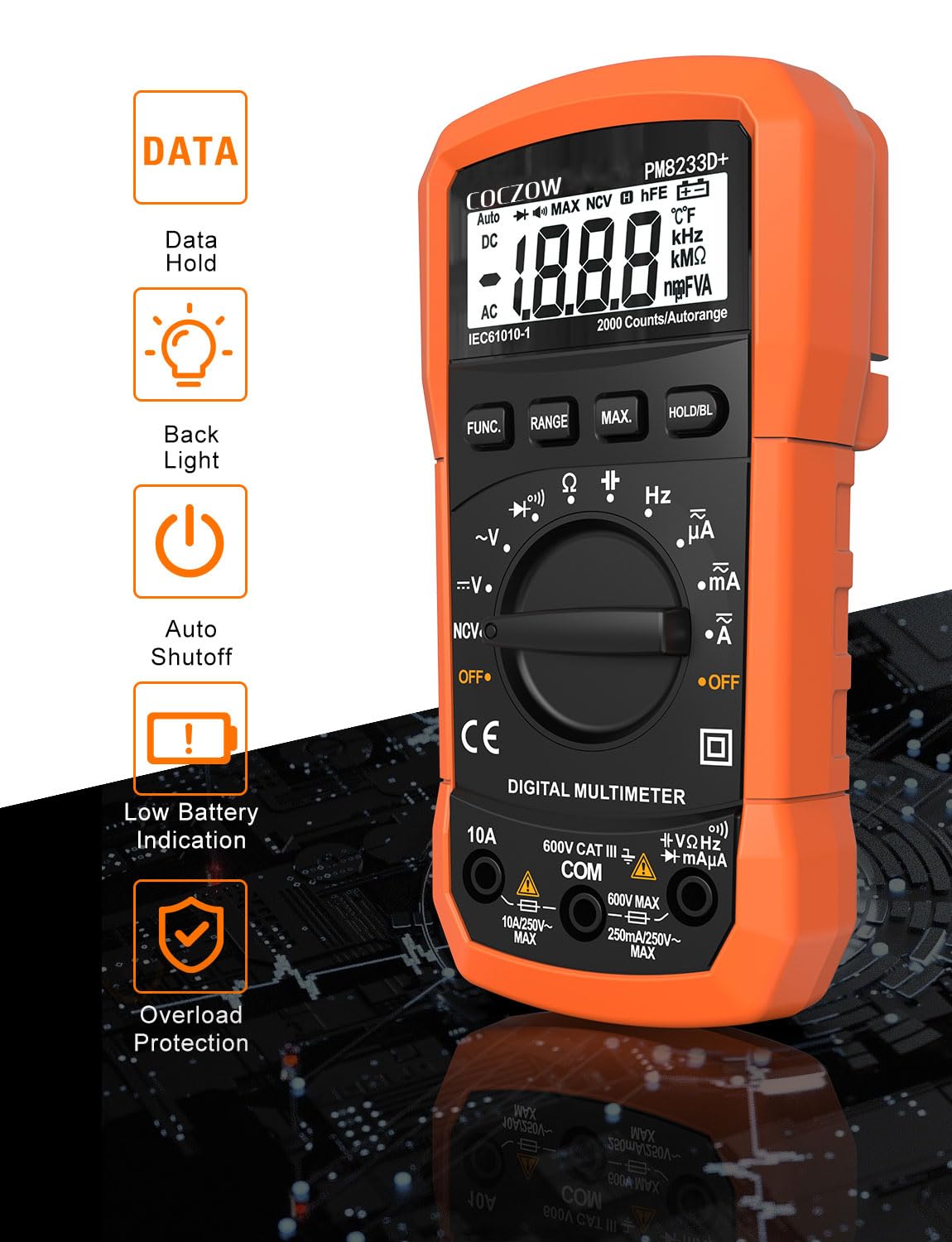 Coczow Digital Multimeter test leads ensure reliable voltage checks.