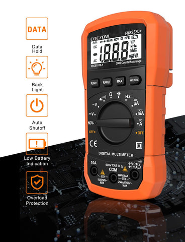 Coczow Digital Multimeter test leads ensure reliable voltage checks.