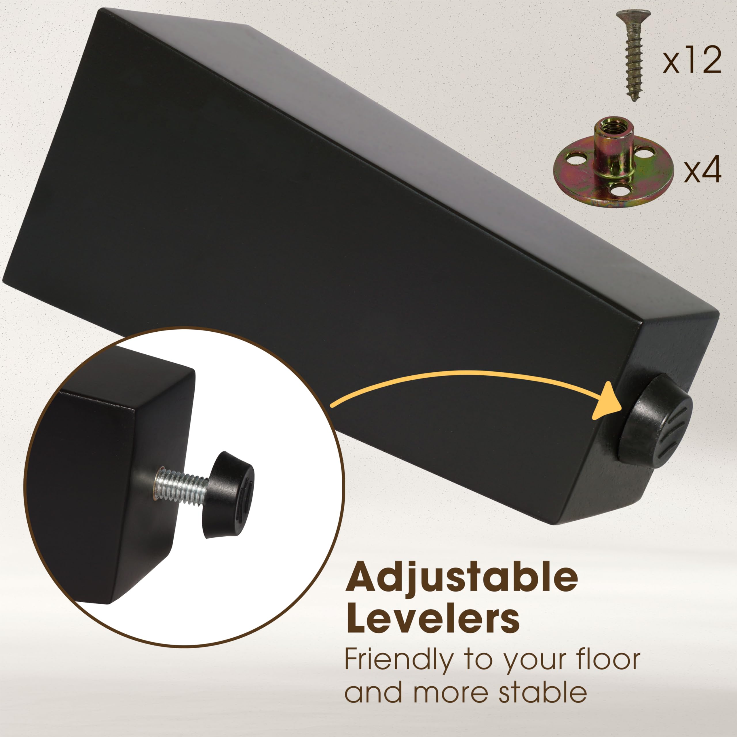 CODIN brown mid-century square sofa leg 4-inch enhances stability and cleaning access