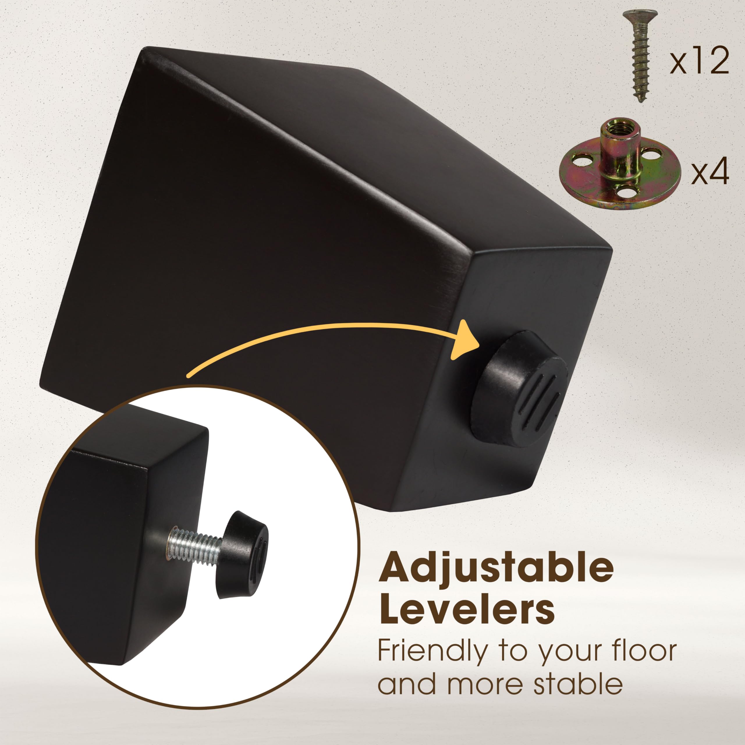 CODIN leg with height adjustment bolts for level furniture on uneven floors