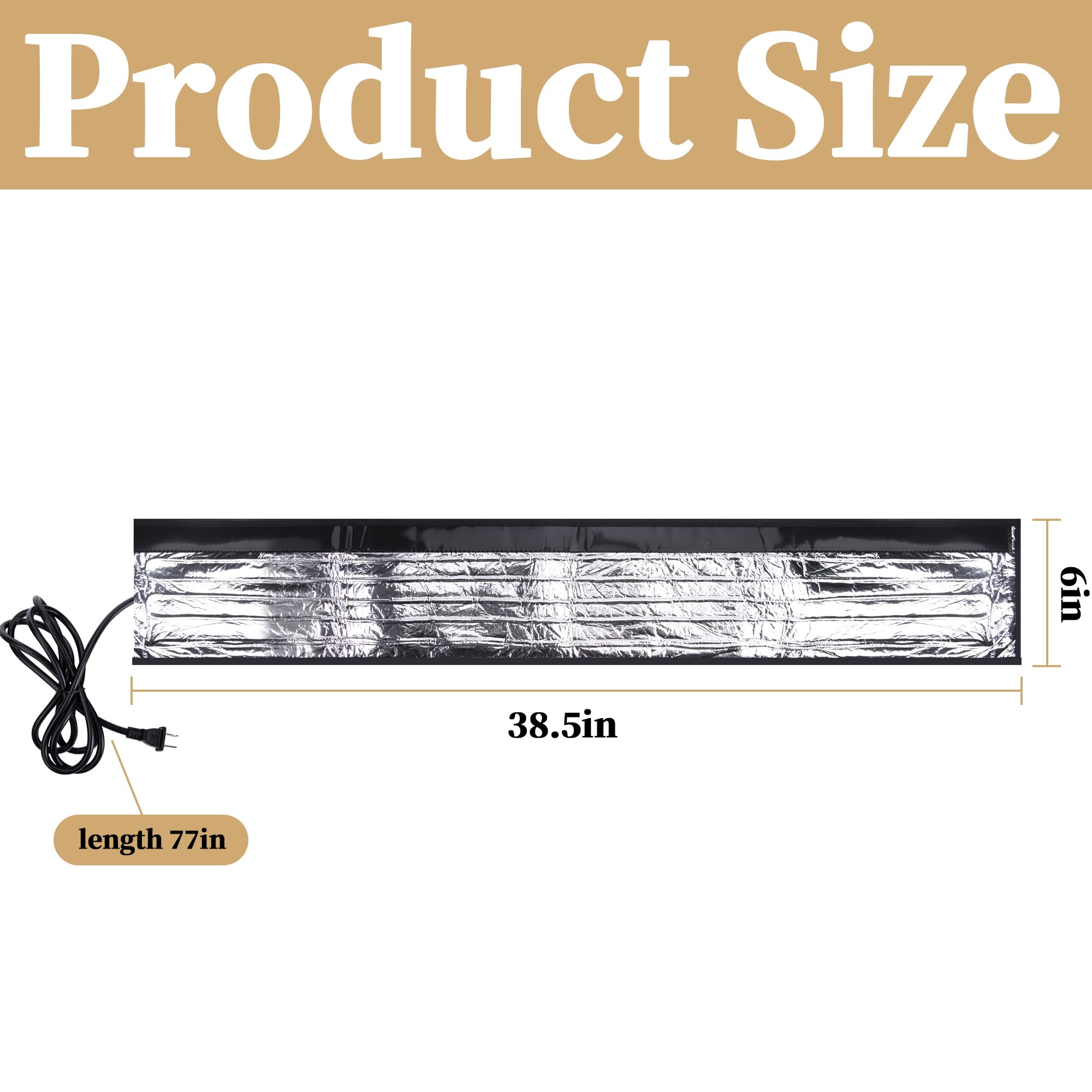 Codree heat tape on pipe highlights 6 inch width for easy insulation.