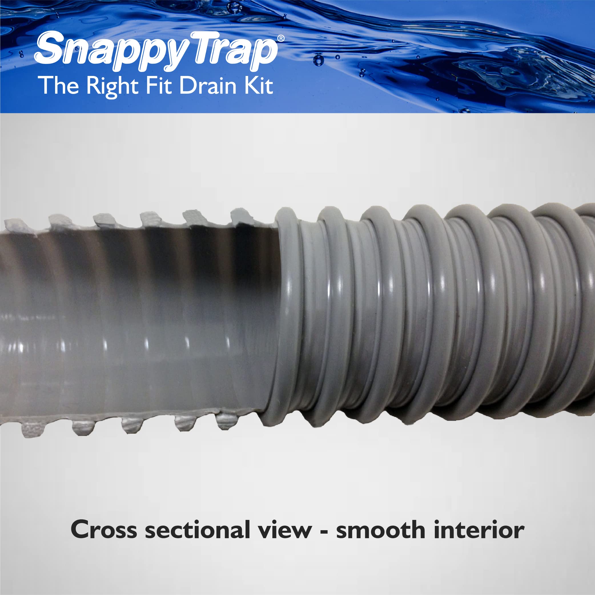 Coflex Snappy Trap DK-100 clog-resistant hose interior reduces buildup.
