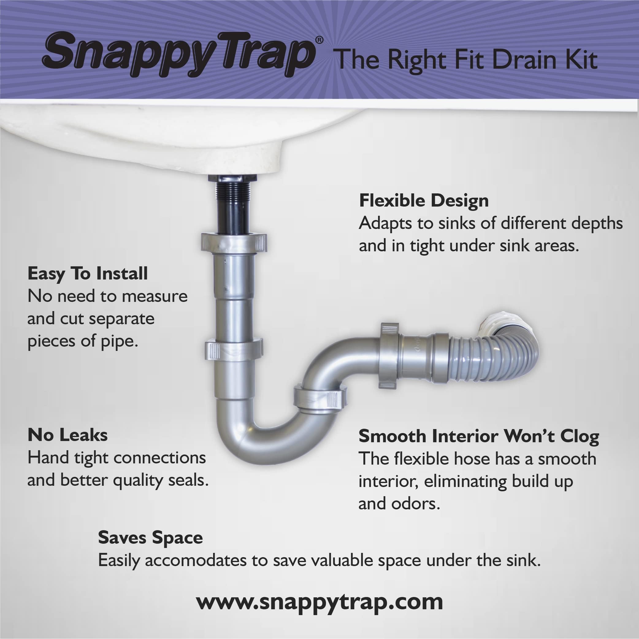 Under-sink installation with Coflex Snappy Trap demonstrating no-tools assembly.