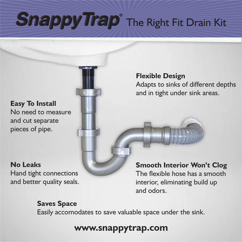 Under-sink installation with Coflex Snappy Trap demonstrating no-tools assembly.