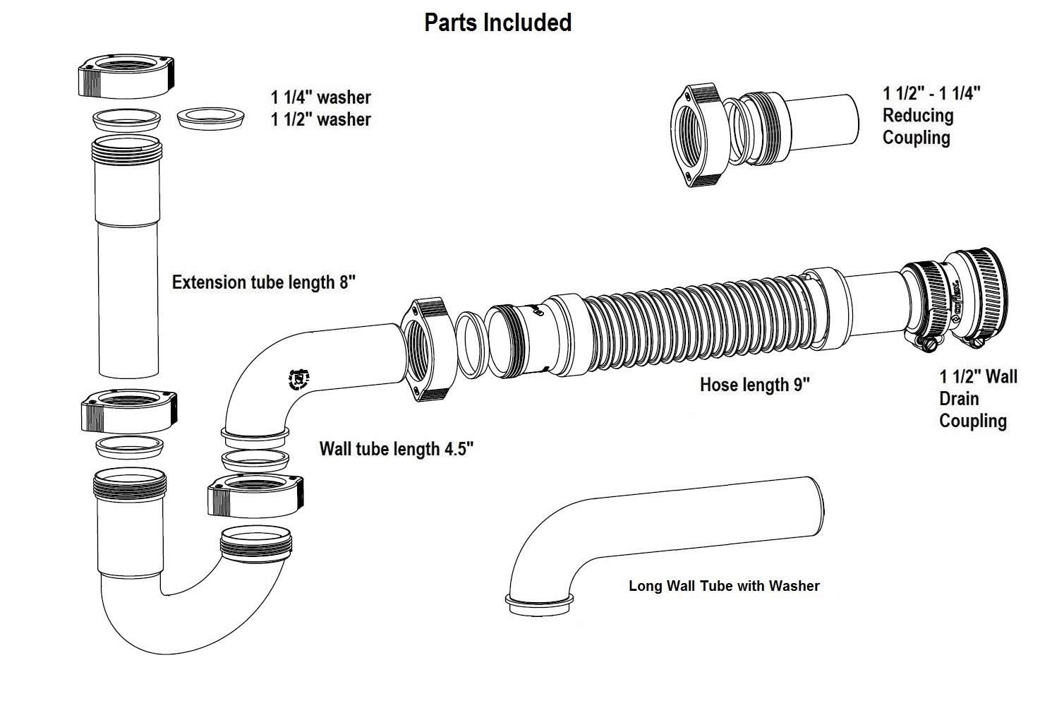 Slip nuts and couplings seal joints for leak-free bathroom drain performance.