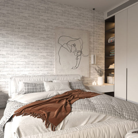 Cohoo Home gray brick wallpaper adds depth to living spaces