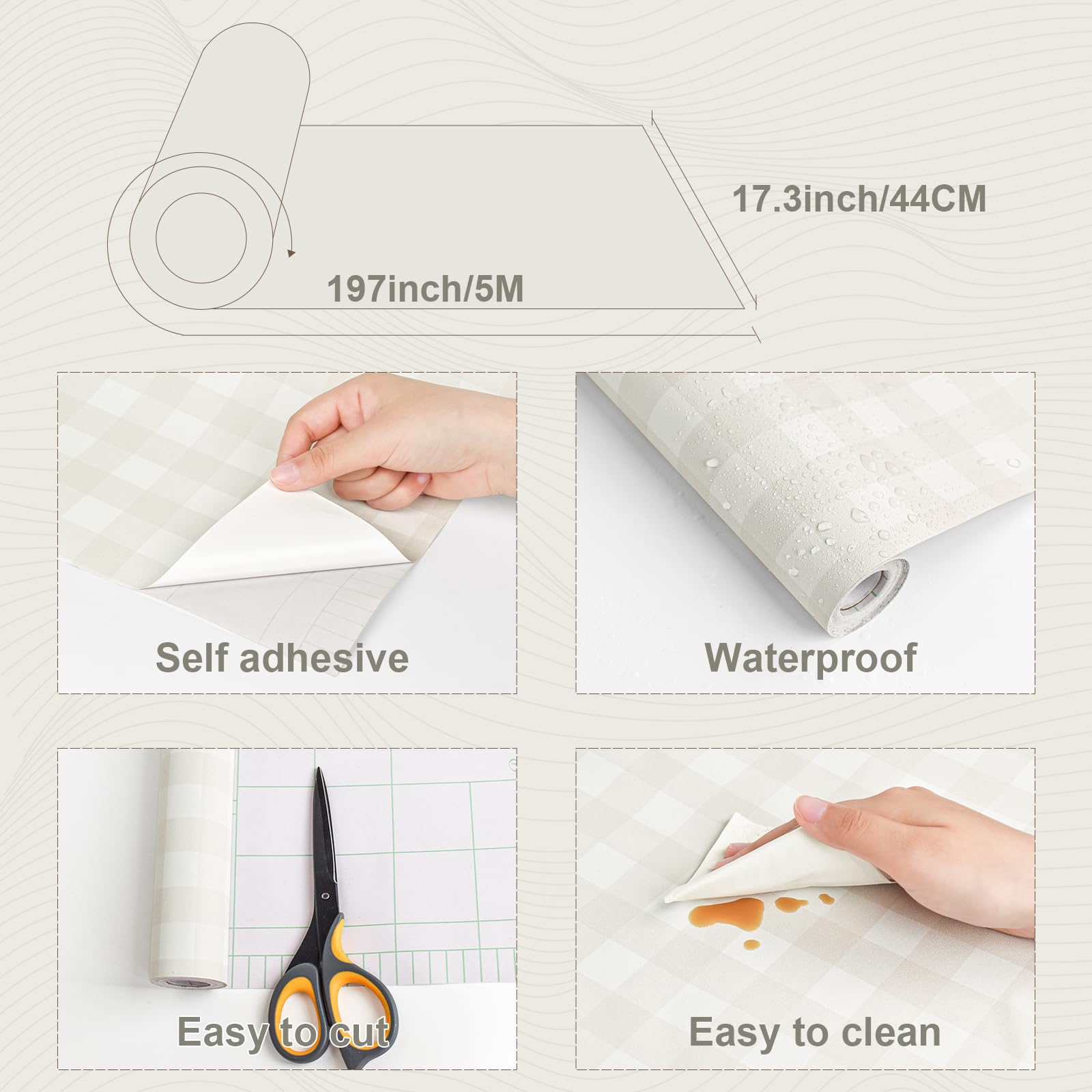 Cohoo Home plaid wallpaper in bathroom, waterproof and removable for renters.