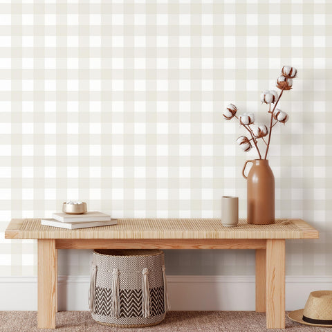 Cohoo Home plaid peel-and-stick wallpaper on cabinet, easy upgrade with no mess.