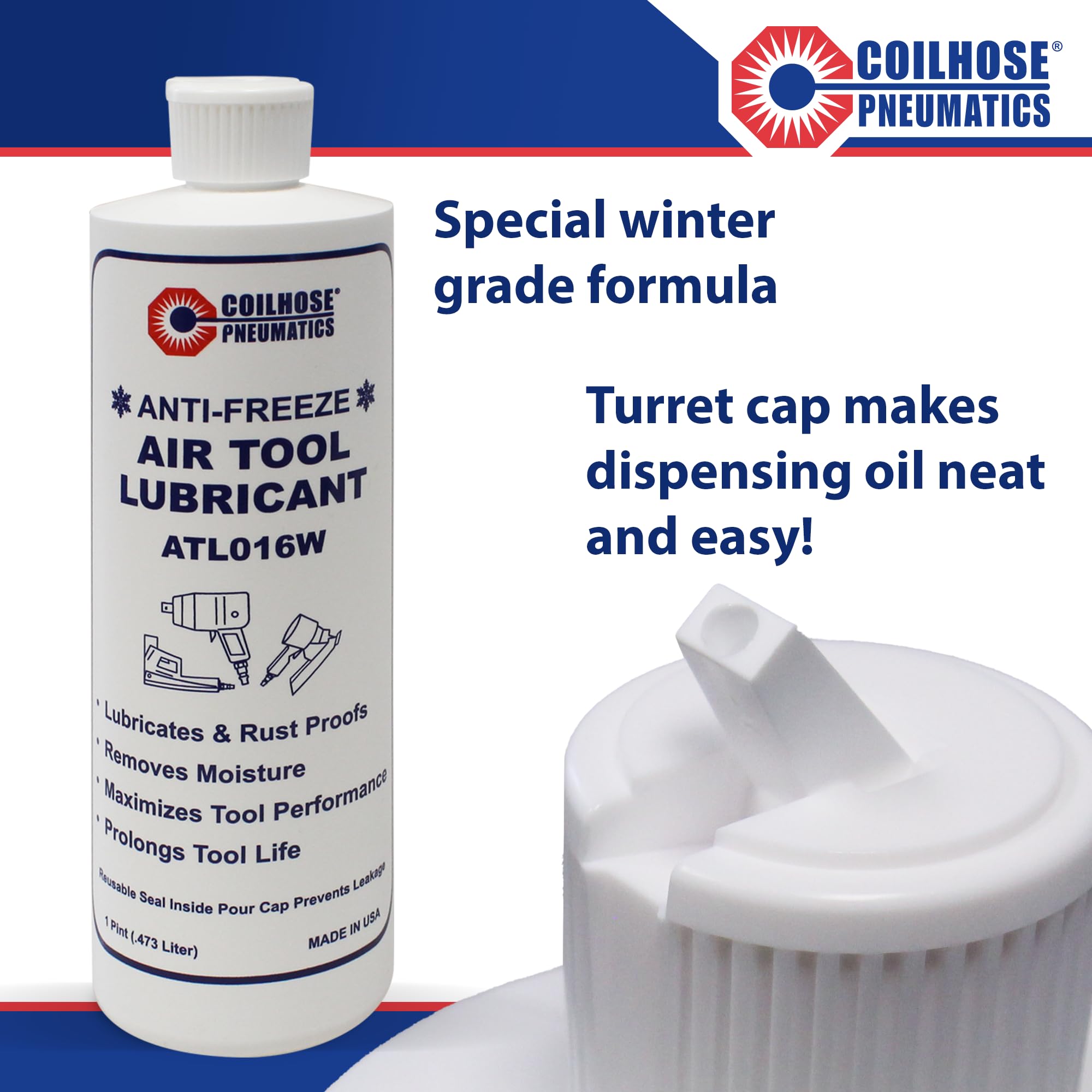 Coilhose Wintergrade label closeup highlights rust protection and cold chemistry