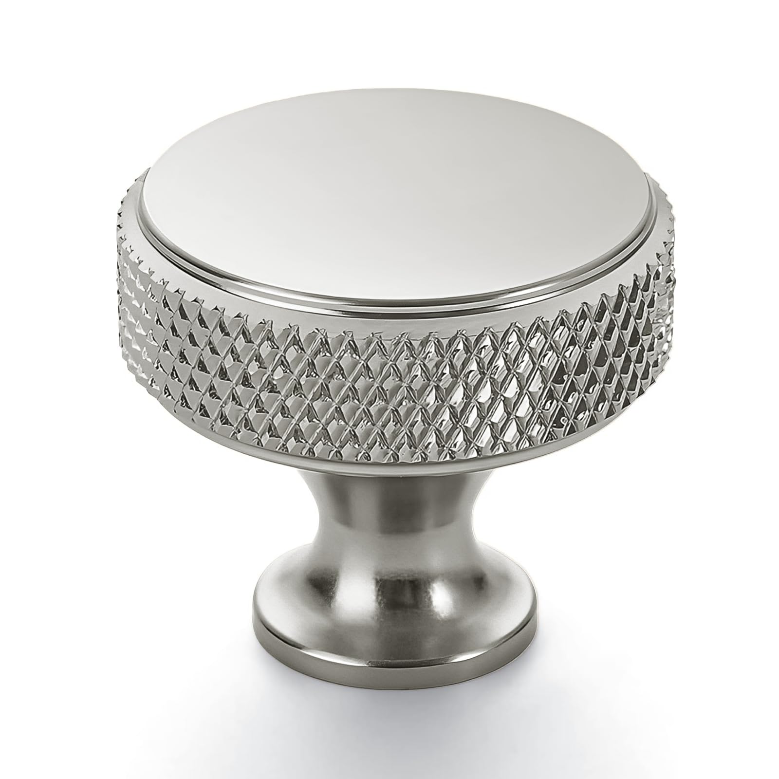 Coinkoly brushed satin nickel knurled knob close-up shows durable finish for cabinets.