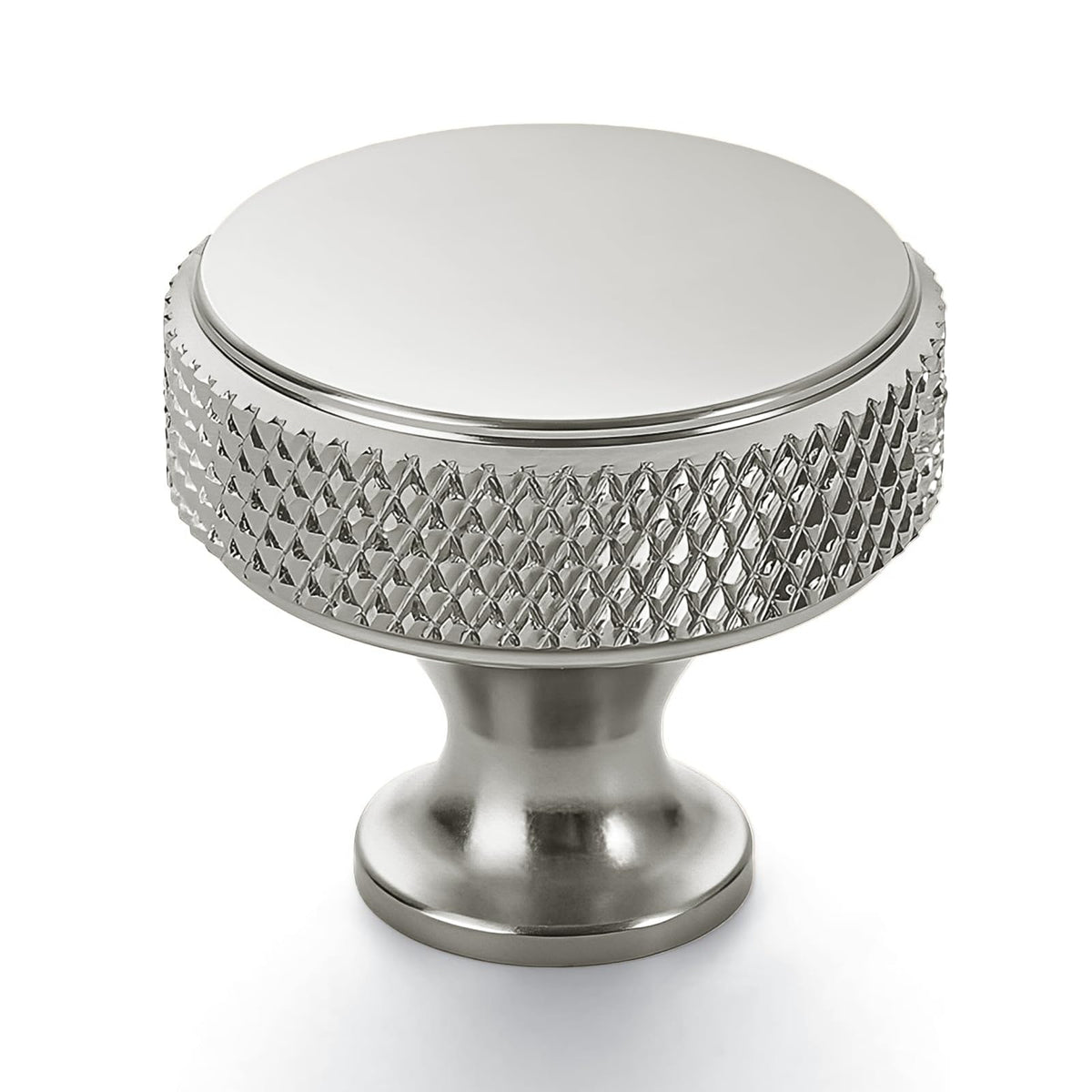 Coinkoly brushed satin nickel knurled knob close-up shows durable finish for cabinets.