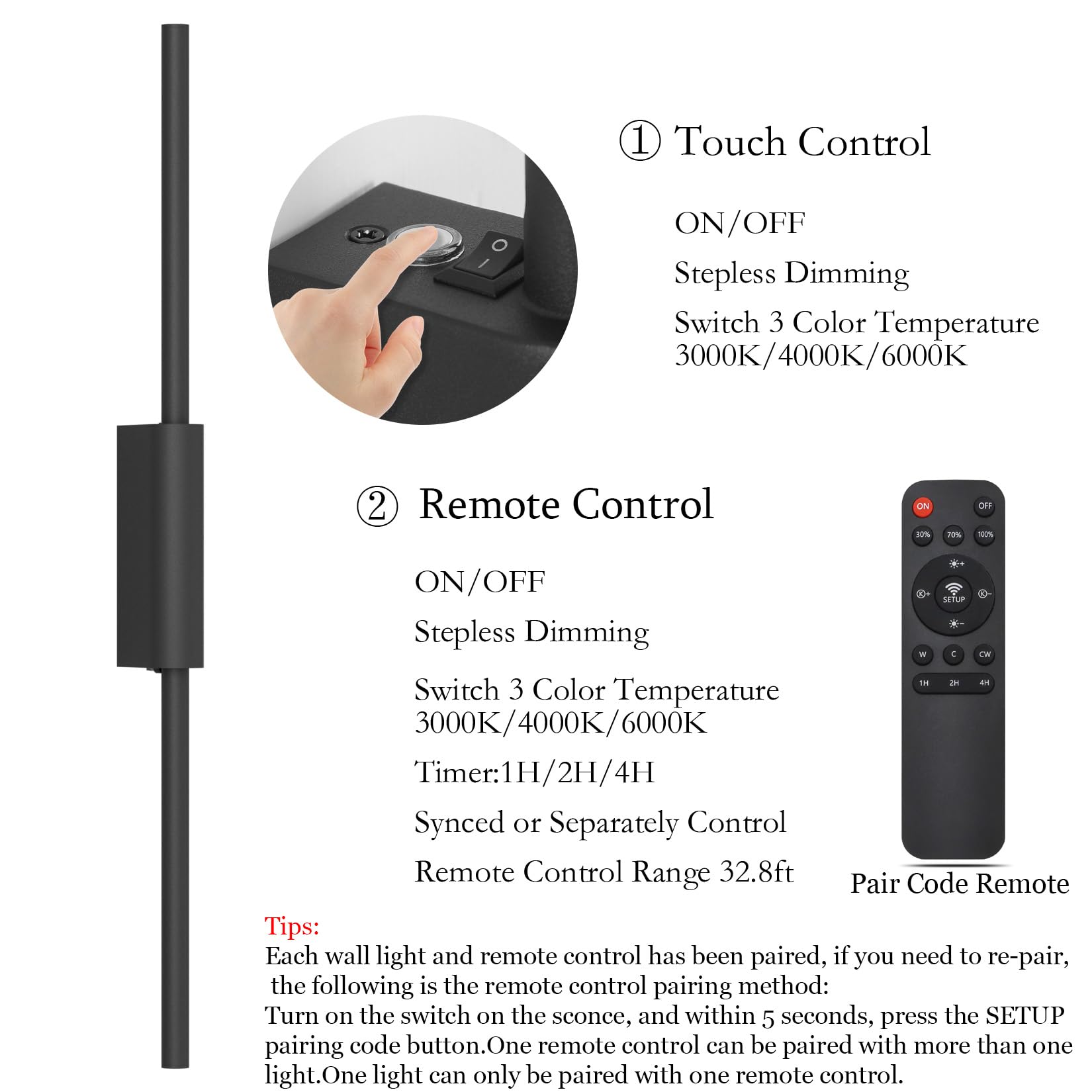 Coinmit upgraded remote control allows independent light adjustments for two sconces