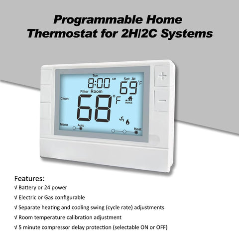 Coiiwsei programmable thermostat back panel showing universal terminals for quick installation.