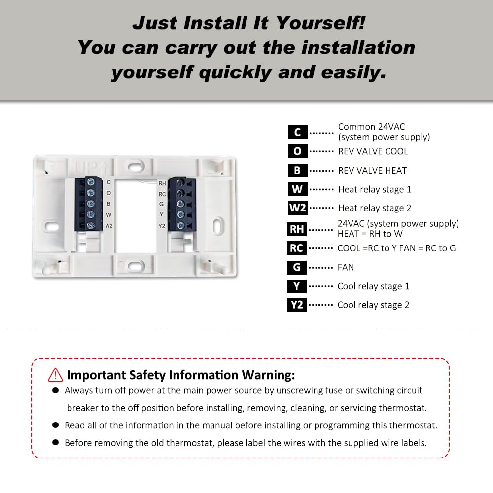 Coiiwsei programmable thermostat installation step image underscores a 30-minute setup.