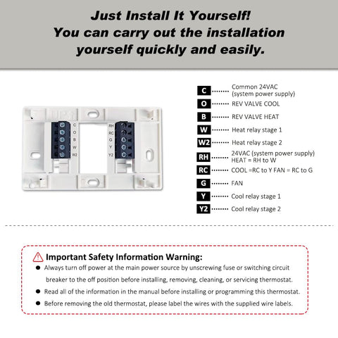 Coiiwsei programmable thermostat installation step image underscores a 30-minute setup.