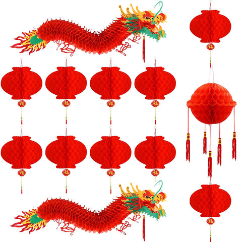 Cokacot 2pcs 3D dragon garland for festive ceiling decor during Chinese New Year.