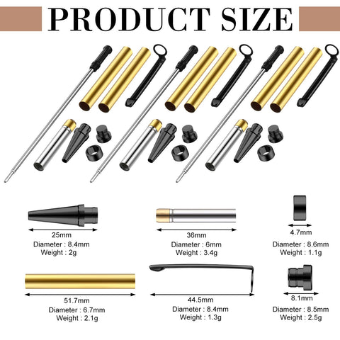 Colarr brass and iron hardware close up, durable components for reliable pen turning.