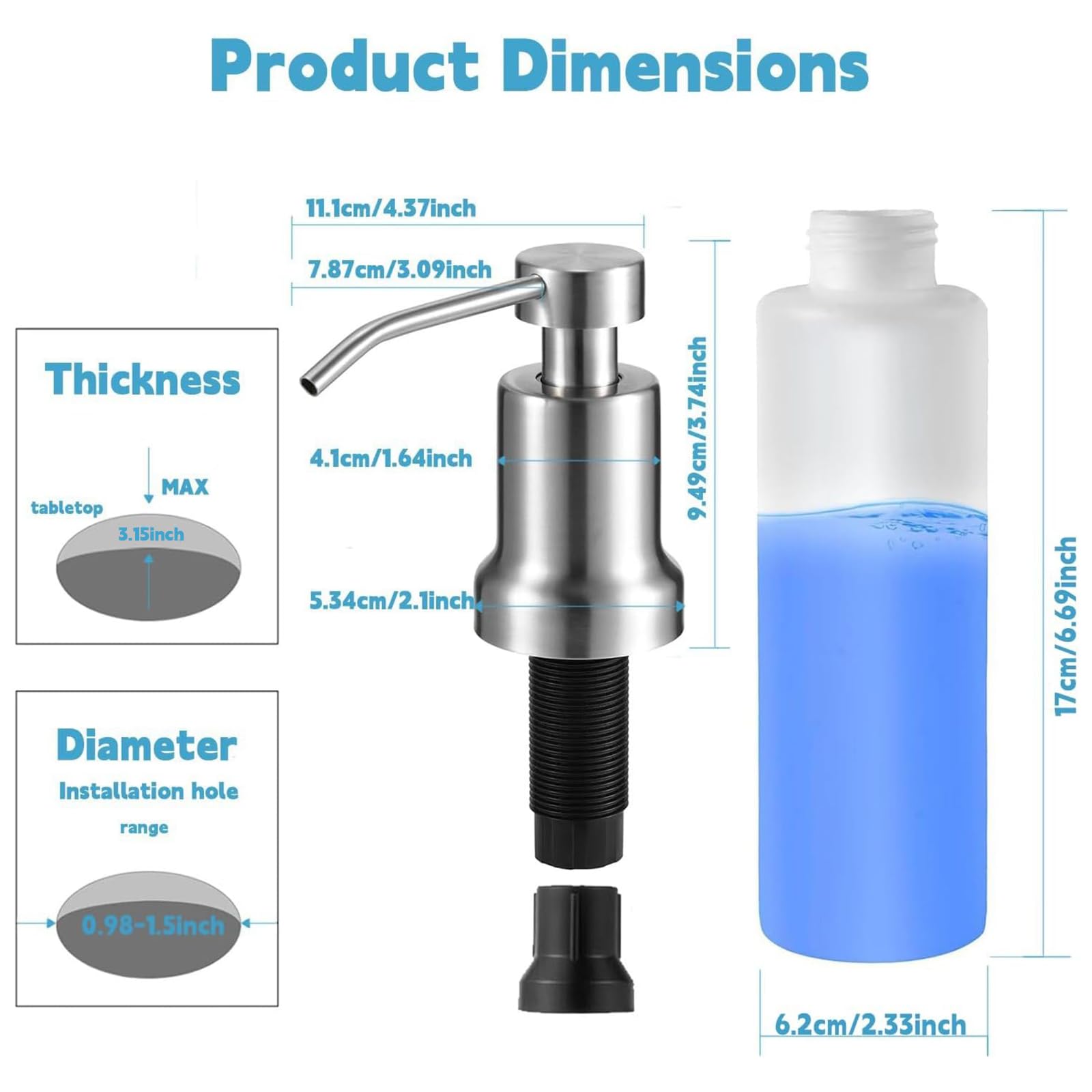 COLAYERIST dual-tube installation provides flexible fit for various countertop thicknesses.