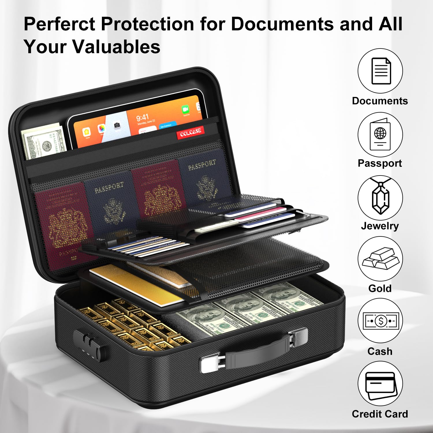 COLCASE fireproof box carrying handle enables portable use in emergencies