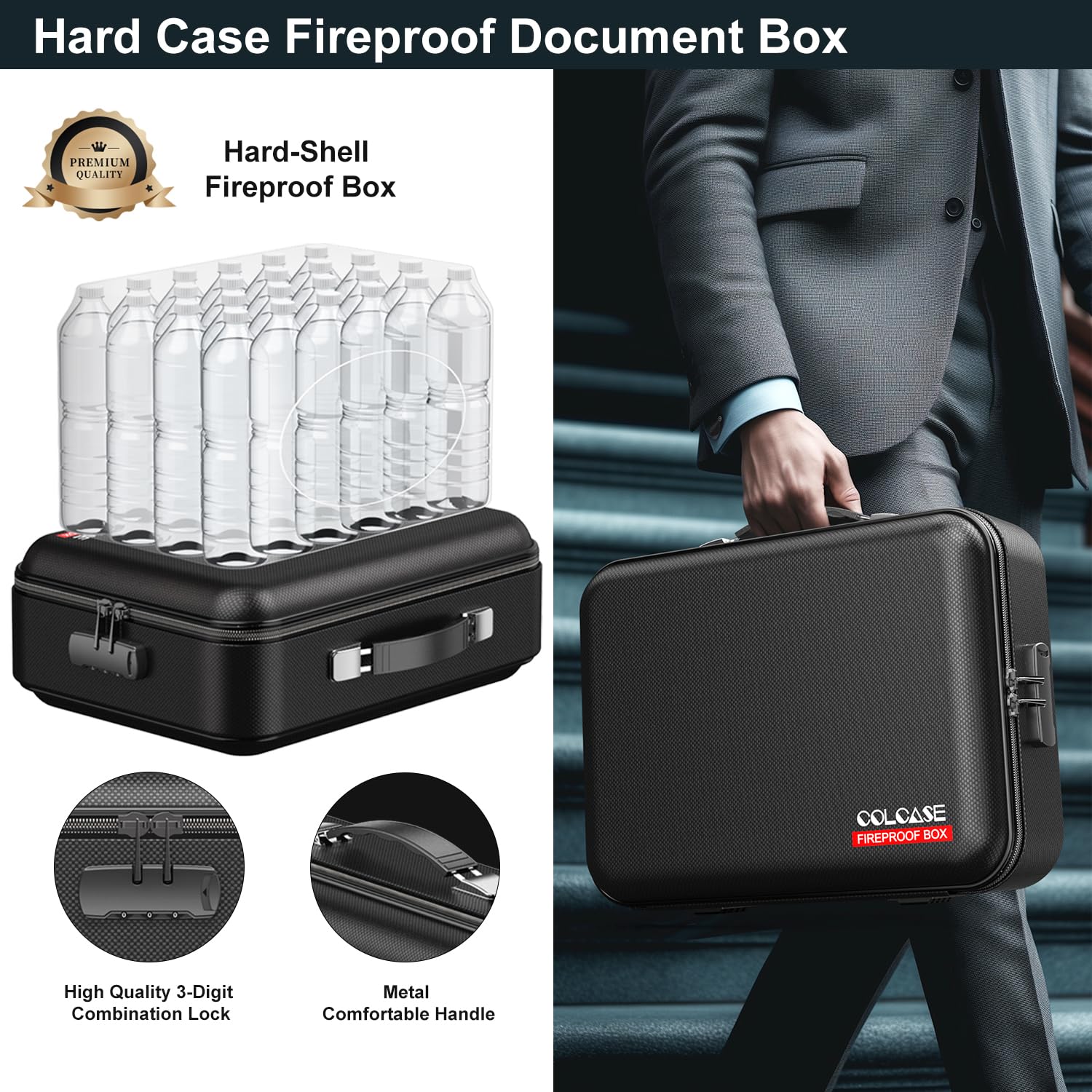 COLCASE fireproof box with combination lock provides strong security for documents